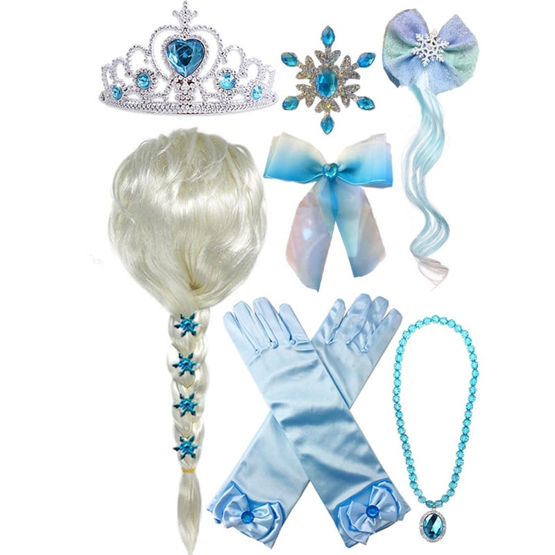 Yosbabe Princess Wig Braid with Tiara Necklace Gloves Princess Dress Up Costume Cosplay Accessories for Kids Girls - Image 1